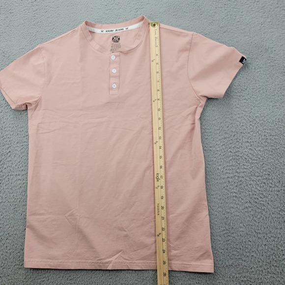 XRay Jeans Shirt Mens Medium Pink Henley Short Sleeve Casual - Picture 12 of 12